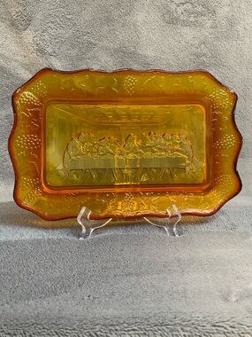 Vintage Indiana Glass Amberina Colored "The Last Supper" Bread Tray